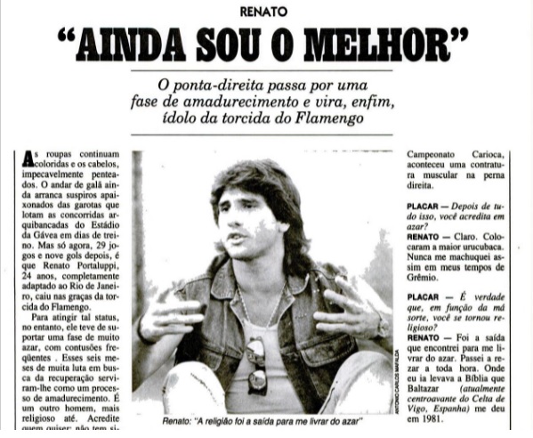 Renato Gaúcho em entrevista a PLACAR em 1987