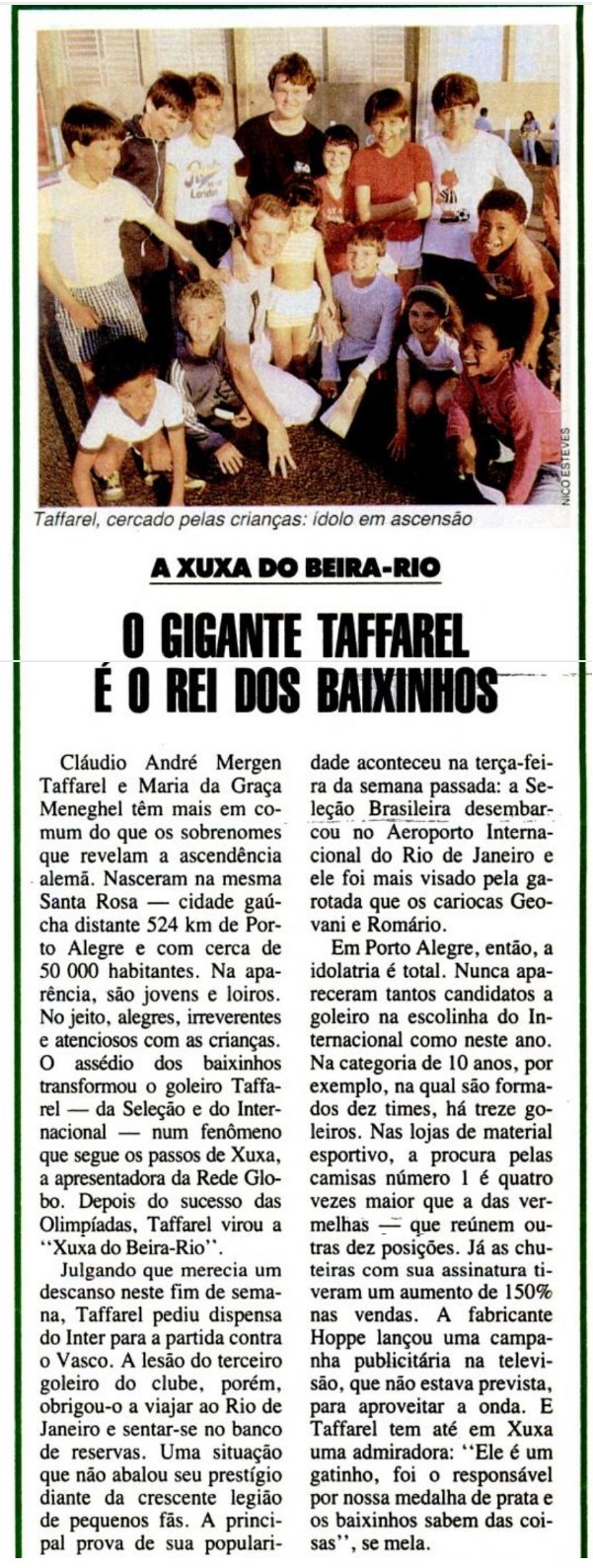 Trecho de matéria com Taffarel em 1988 Trecho de matéria com Taffarel em 1988