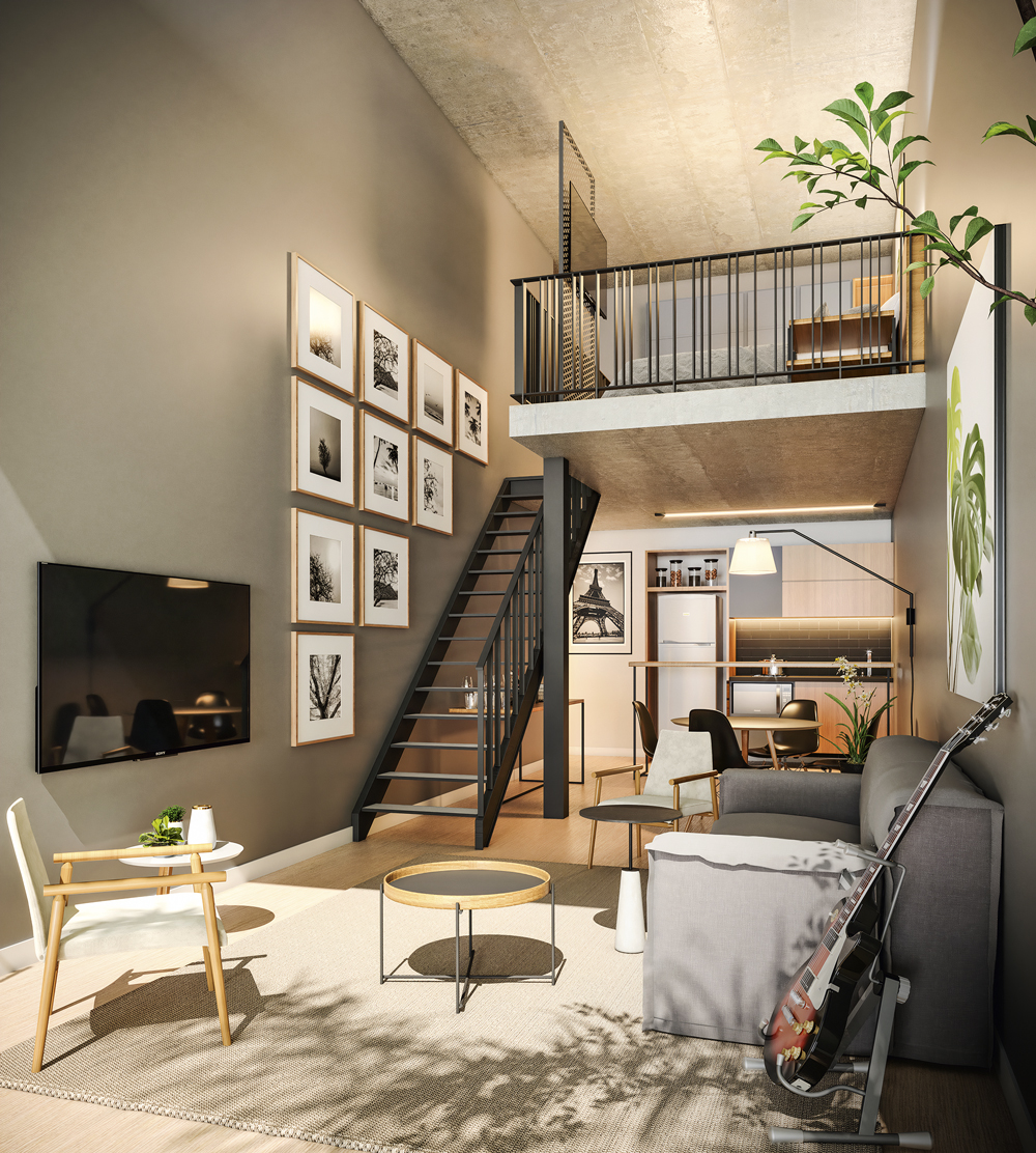 STUDIO-DUPLEX-ALTA-RESOLUCAO-HABITAT+.jpg2 MENOS É MAIS - Estúdio dúplex de 51 metros quadrados no Rio: para no máximo dois moradores -