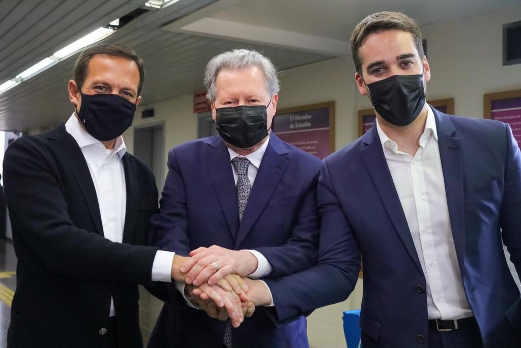 João Doria, Arthur Virgílio e Eduardo Leite em debate das prévias do PSDB
