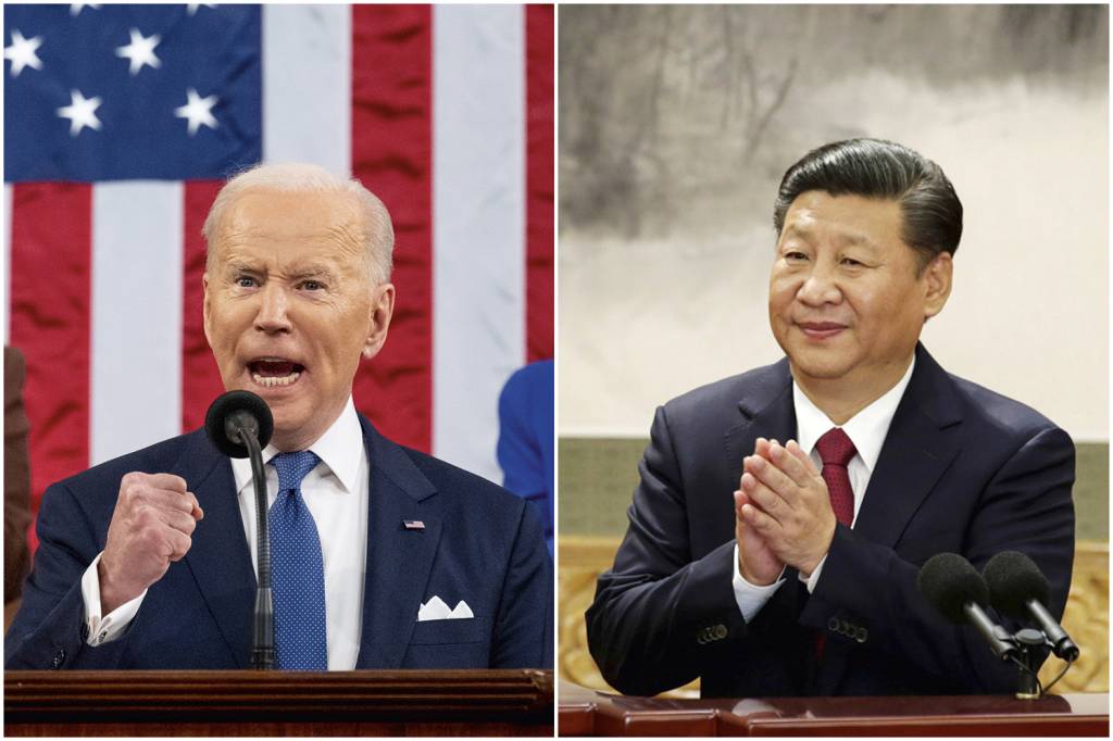 BIDEN-SENADO-EUA-2022.jpg CONTRA E A FAVOR - Enquanto Biden (à esq.) ameaça, Xi põe panos quentes: interesses opostos estão em jogo no xadrez mundial -