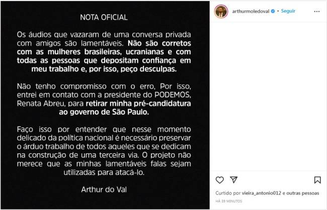 Mamãe Falei ucranianas Mamãe Falei anuncia retirada de candidatura em publicação -