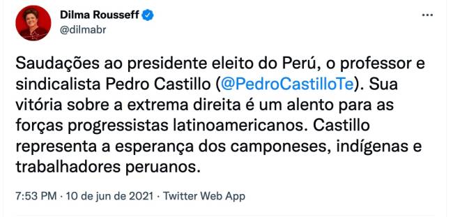 Dilma e Pedro Castillo .