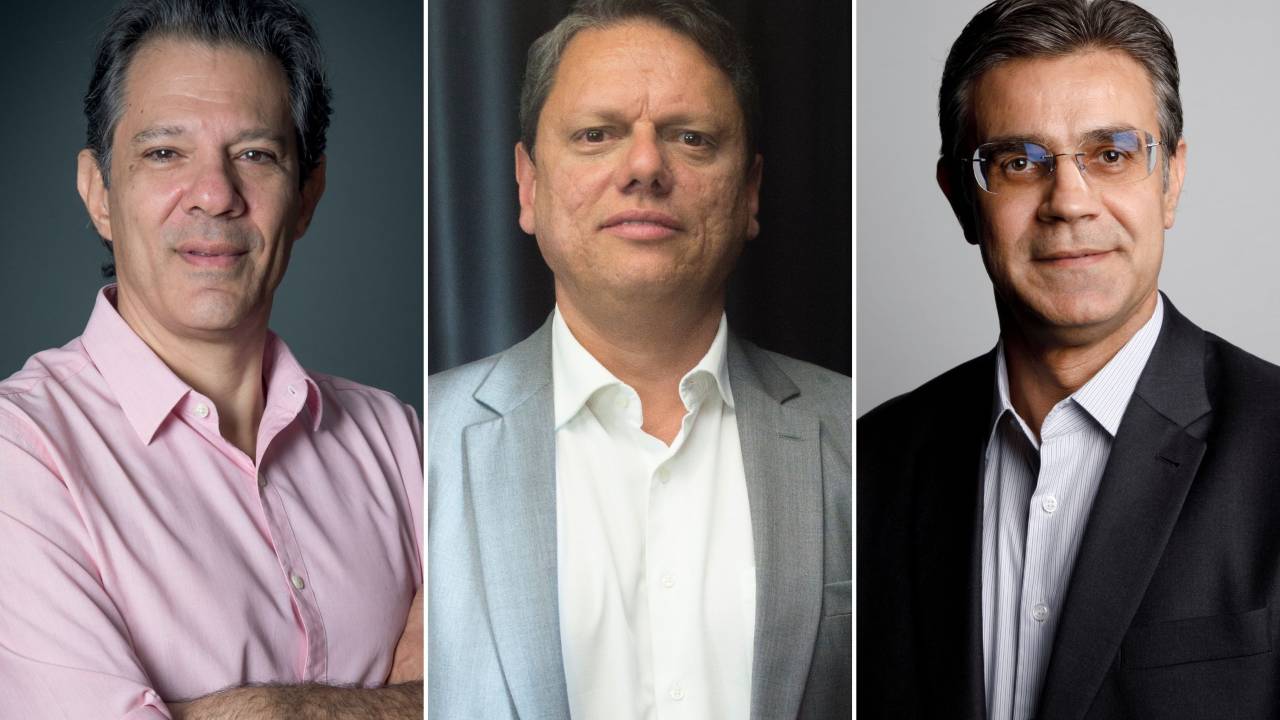 Os pré-candidatos ao governo de São Paulo: Fernando Haddad (PT), Tarcísio de Freitas (Republicanos) e Rodrigo Garcia (PSDB) -