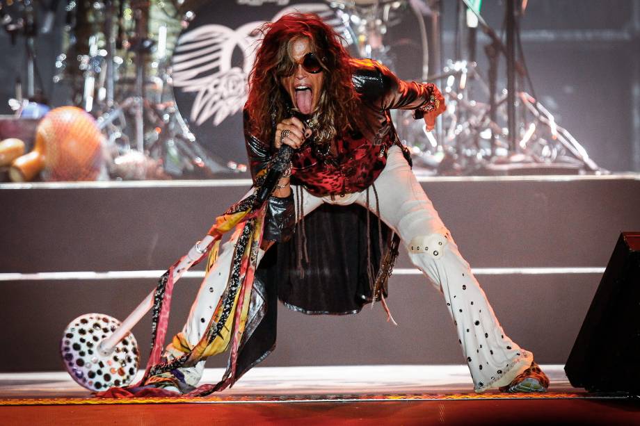 Steven Tyler, vocalista da banda americana Aerosmith, durante apresentação no Estádio del Poliedro, em Caracas, Venezuela, 28/09/2013.