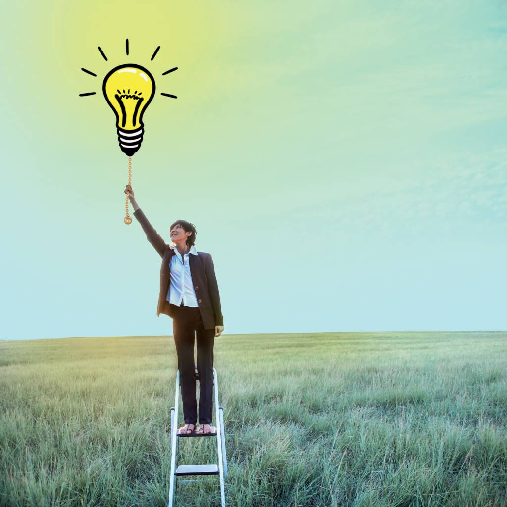 Businesswoman pulling chain on light bulb illustration Businesswoman pulling chain on light bulb illustration