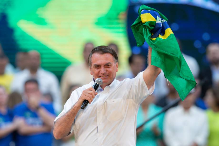 O presidente Jair Bolsonaro, durante o lançamento de sua candidatura `a reeleição para presidente da República, durante a convenção nacional do Partido Liberal (PL),  realizada no ginásio do Maracanãzinho no Rio de Janeiro, em 24/07/2022.