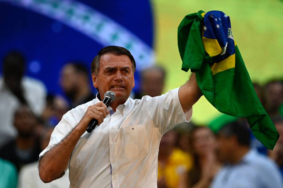 O presidente Jair Bolsonaro, durante o lançamento de sua candidatura `a reeleição para presidente da República, durante a convenção nacional do Partido Liberal (PL),  realizada no ginásio do Maracanãzinho no Rio de Janeiro, em 24/07/2022.