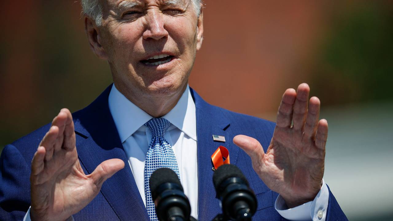 WASHINGTON, DC - JULY 11: U.S. President Joe Biden delivers remarks at an event to celebrate the Bipartisan Safer Communities Act on the South Lawn of the White House on July 11, 2022 in Washington, DC. Calling the new law "the most significant gun violence reduction legislation in the last 30 years," the White House invited lawmakers, gun violence victims and other supporters to the White House to commemorate its passage. Chip Somodevilla/Getty Images/AFP (Photo by CHIP SOMODEVILLA / GETTY IMAGES NORTH AMERICA / Getty Images via AFP)