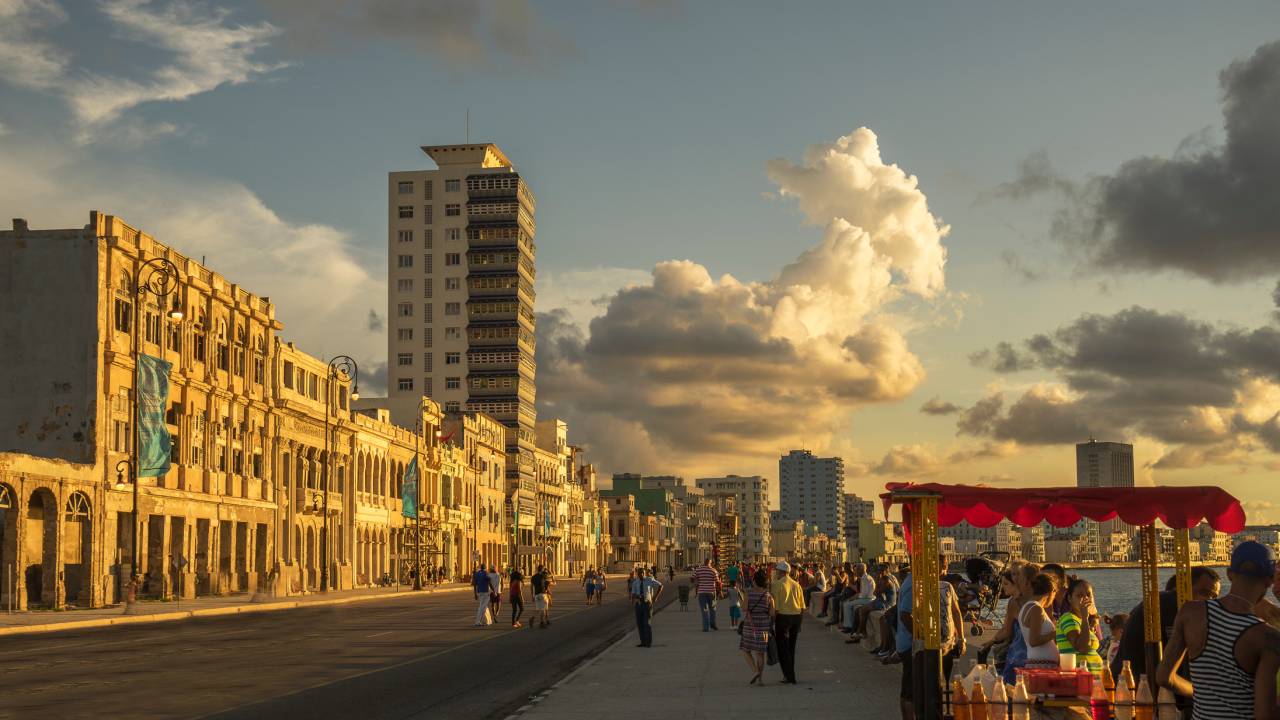 The Malecón (officially Avenida de Maceo) is a broad esplanade, roadway and seawall which stretches for 8 km (5 miles) along the coast in Havana, Cuba.