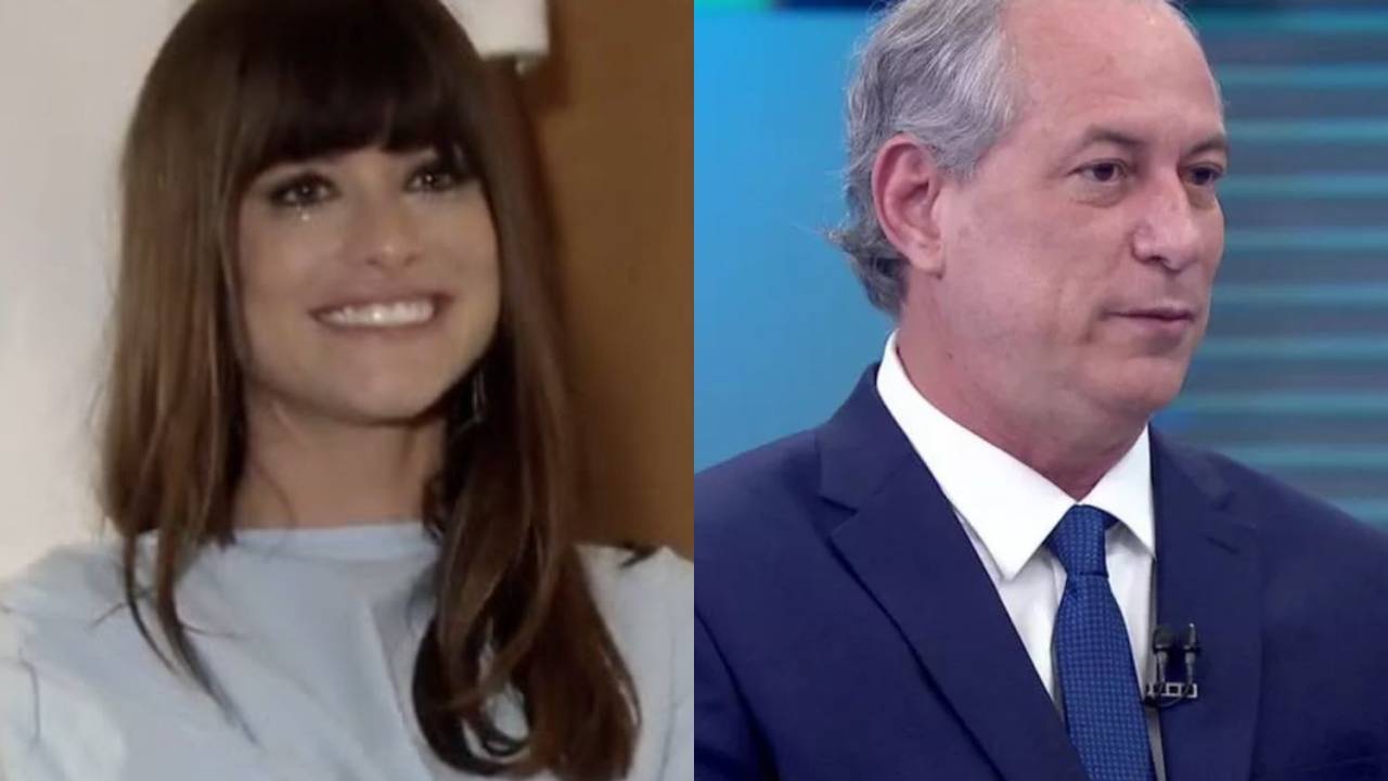 Alinne Moraes como a vilã Silvia da novela 'Duas Caras', e Ciro Gomes, candidato à presidência pelo PDT, no 'Jornal Nacional'