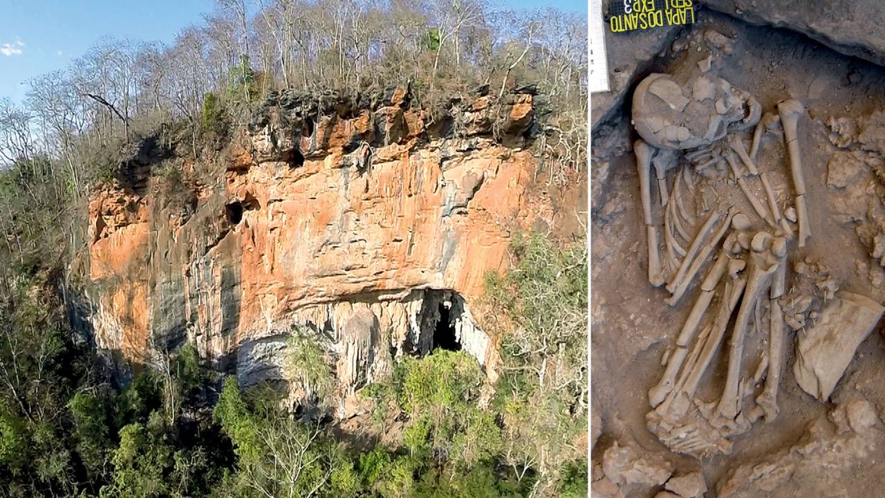 PASSADO - Lapa do Santo, sítio arqueológico em Minas Gerais (à esq. e no alto): sepultamentos de 10 000 anos