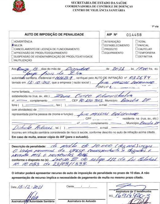 Multa Bolsonaro2 Auto de infração recebido pelo presidente