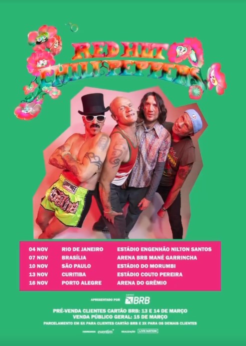 redhotchilipeppers Anúncio da nova turnê do Red Hot Chili Peppers no Brasil
