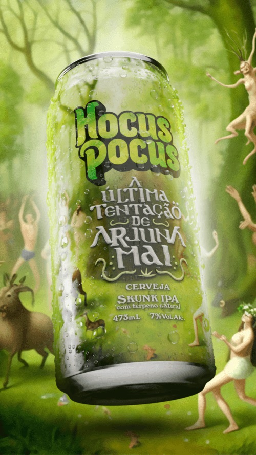 Rótulo de 'A Última Tentação de Arjuna Mai', Skunk IPA feita com terpenos -