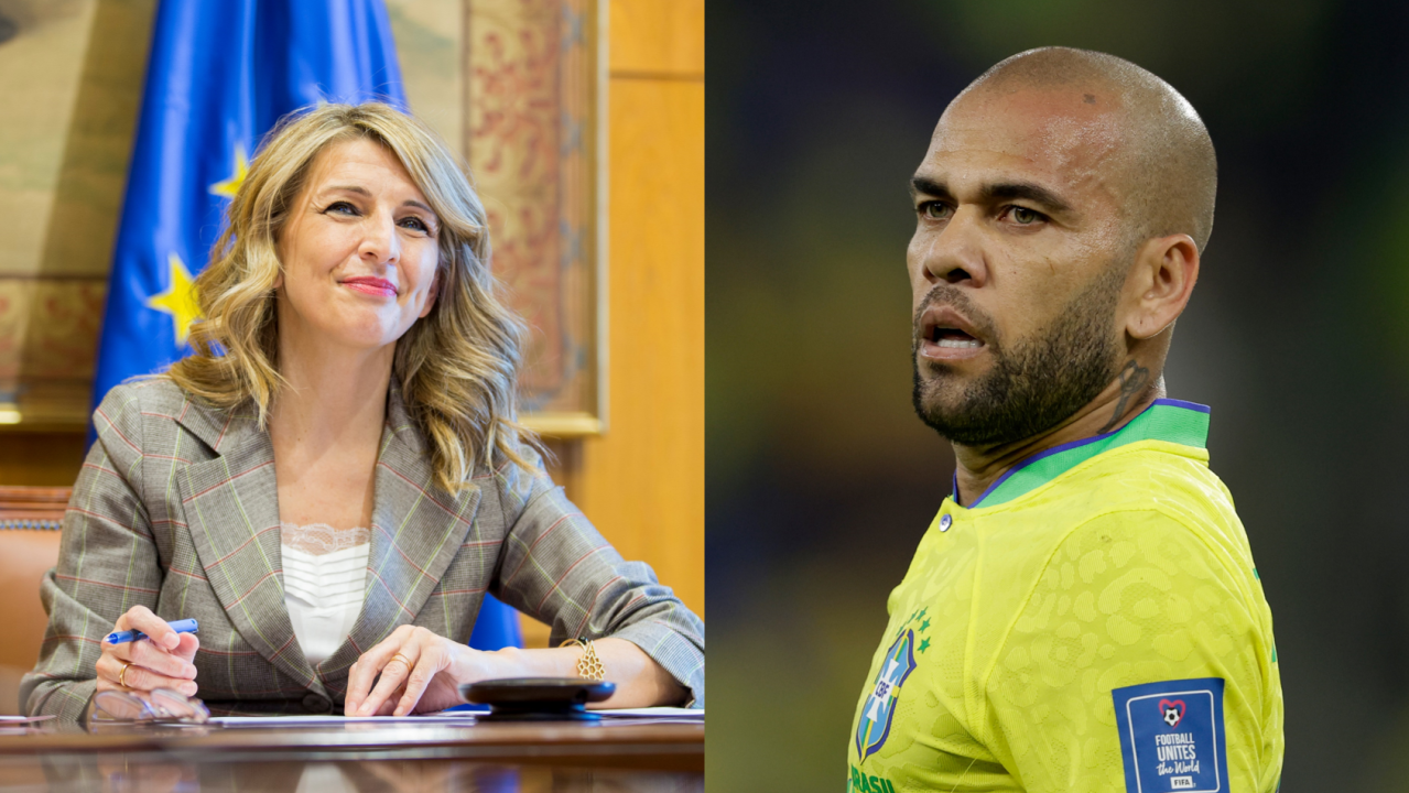 Yolanda Díaz à esquerda; Daniel Alves à direita