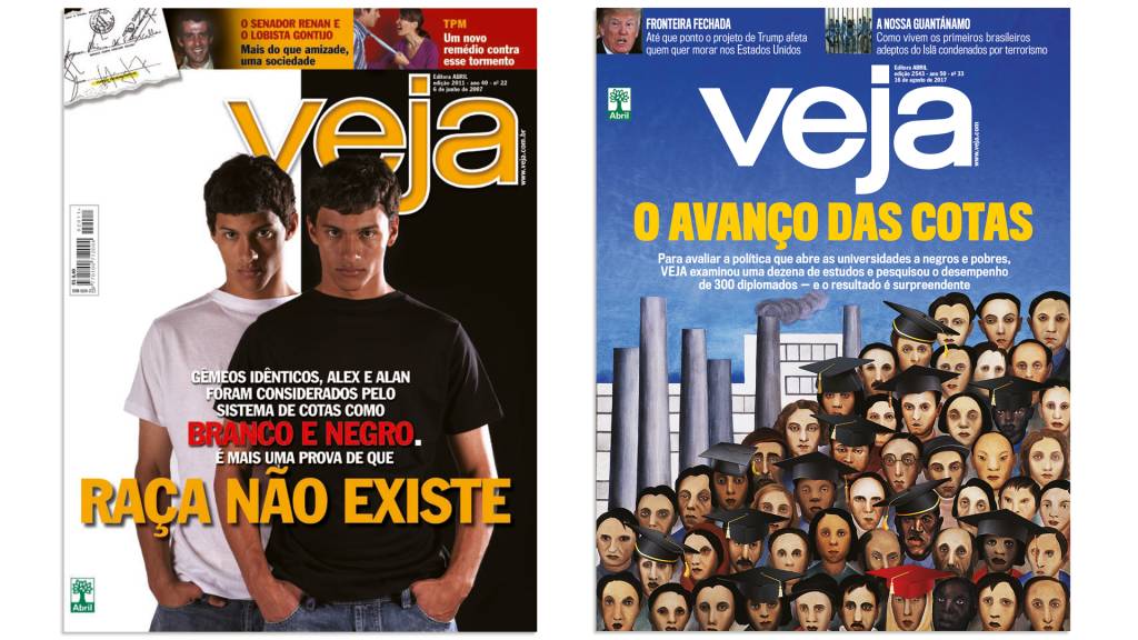 EDIÇAO-2011-VEJA¿06-06-2007 REALIDADE - As capas de VEJA de 2007, quando a política de cotas ainda estava sendo avaliada, e de 2017: a estatística permitiu mudar as ideias preconcebidas