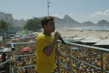 O deputado Nikolas Ferreira (PL-MG), durante o ato pró-Bolsonaro no Rio de Janeiro