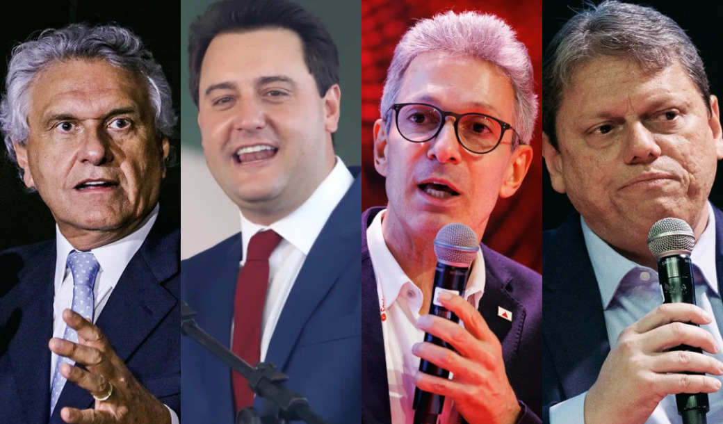 Os governadores Ronaldo Caiado (União-GO), Ratinho Júnior (PSD-PR), Romeu Zema (NOVO-MG) e Tarcísio de Freitas (Republicanos-SP)