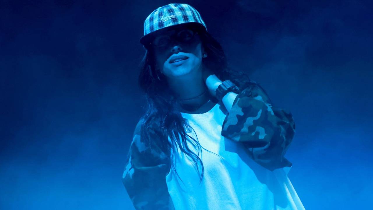 Billie Eilish em evento de divulgação do álbum