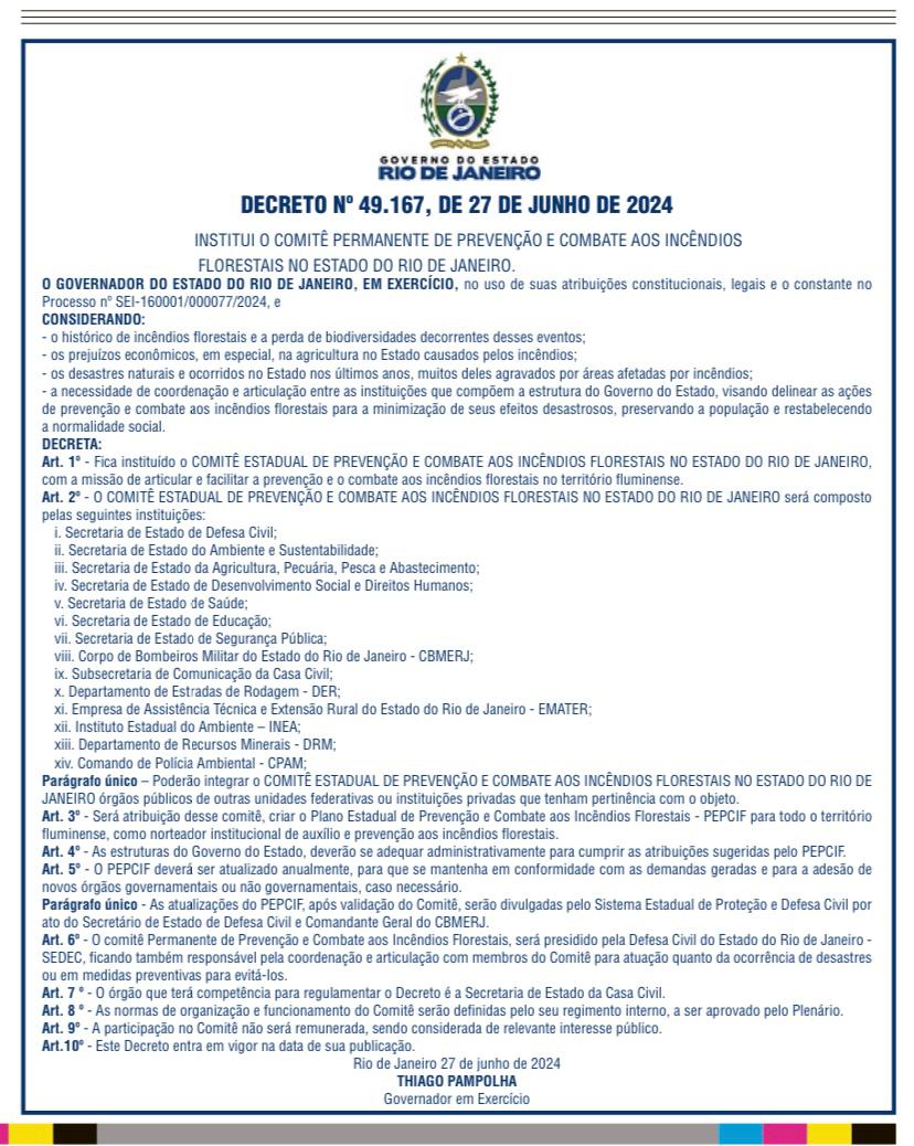 WhatsApp Image 2024-06-28 at 10.43.09 O decreto que cria comitê de prevenção a incêndios florestais, publicado em jornal, não no Diário Oficial do Estado