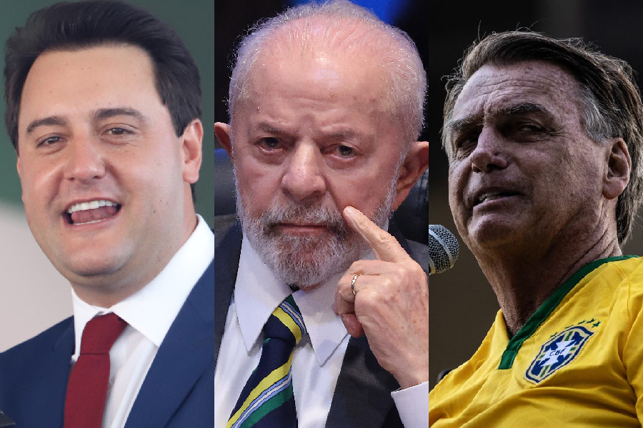 O governador do Paraná, Ratinho Júnior (PSD); o presidente Luiz Inácio Lula da Silva; e o ex-presidente Jair Bolsonaro