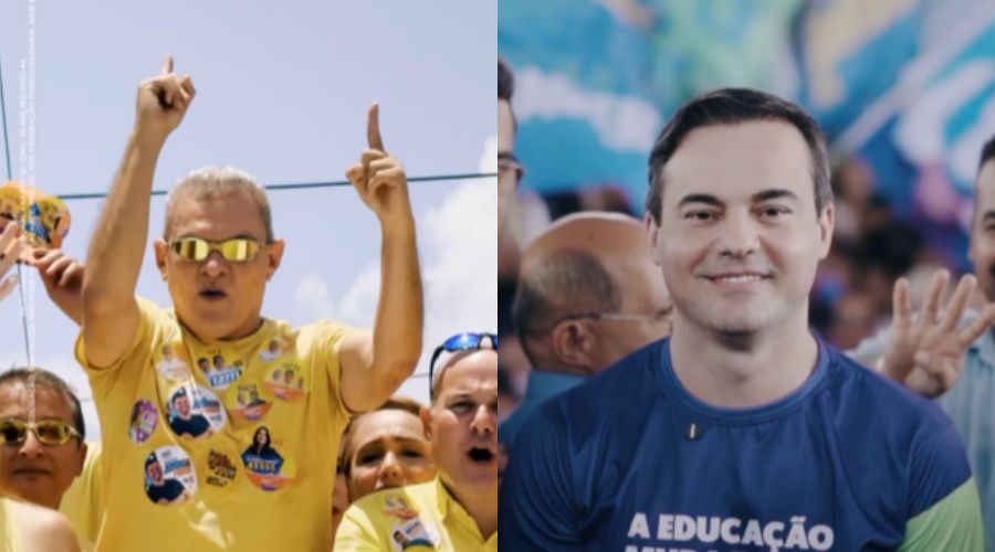 Os candidatos à prefeitura de Fortaleza José Sarto (PDT, à esquerda) e Capitão Wagner (União Brasil, à direita)