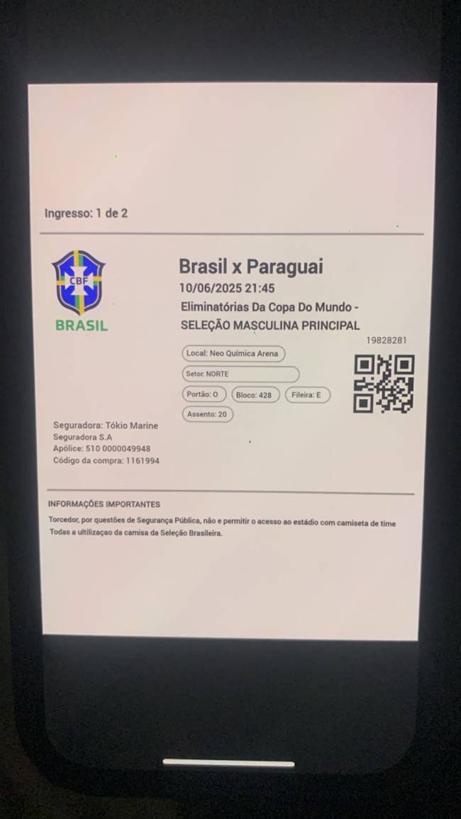 GtH2VWbXIAAR-X1 Ingresso falso com número de verificação diferente dos 14 dígitos que garantiam autenticidade do bilhete
