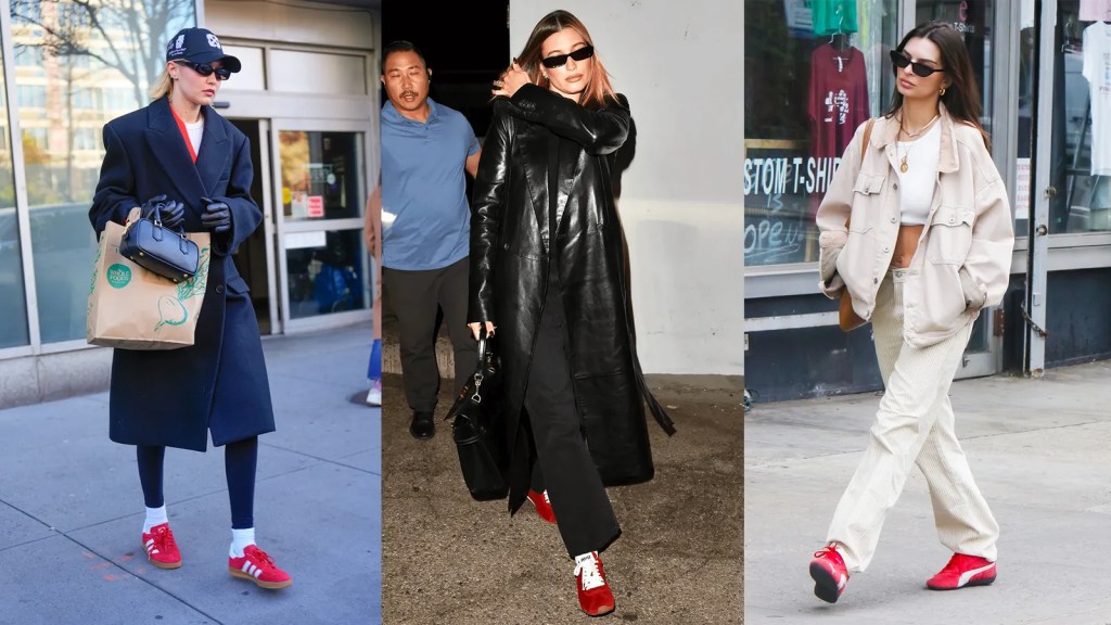 Por que celebridades como Hailey Bieber e Gigi Hadid estão fascinadas por tênis vermelho?