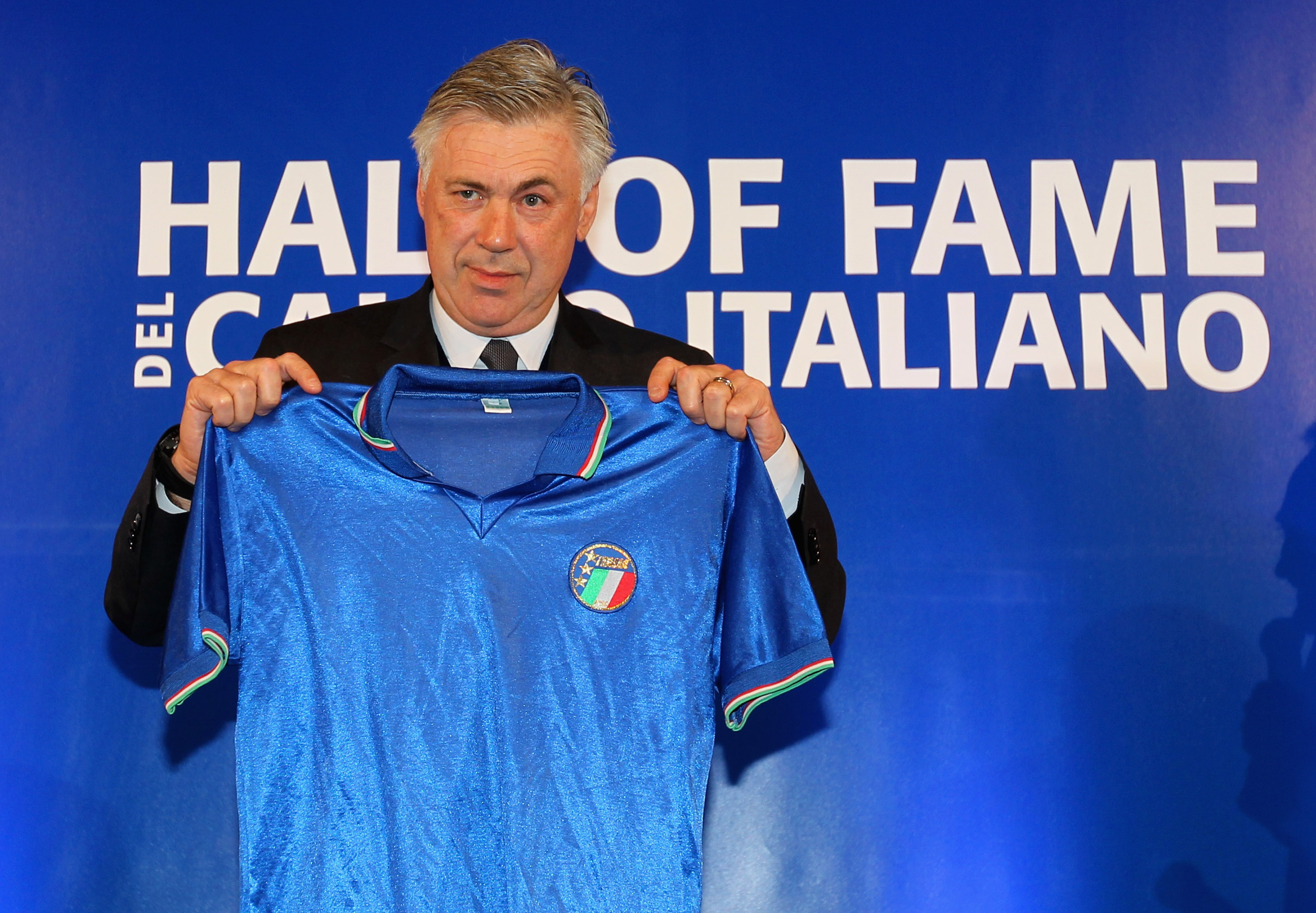 FLORENCE, ITALY - JANUARY 19: Real Madrid head coach Carlo Ancelotti poses during the Italian Football Federation Hall of Fame Award ceremony at Palazzo Vecchio on January 19, 2015 in Florence, Italy. (Photo by Paolo Bruno/Getty Images)