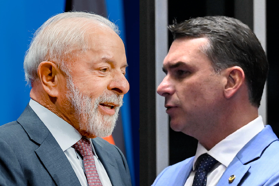 O presidente Luiz Inácio Lula da Silva; e o senador Flávio Bolsonaro (PL-RJ)